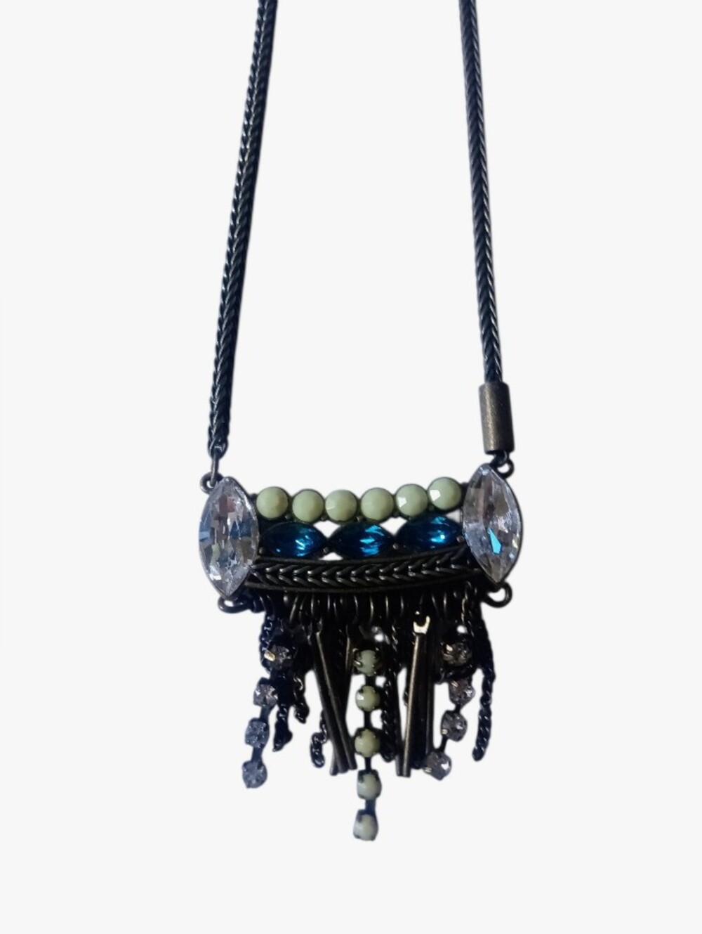 Silpada K&R Neon Fringe Brass Necklace Swarovski Crystals Zirconias Resin Beads